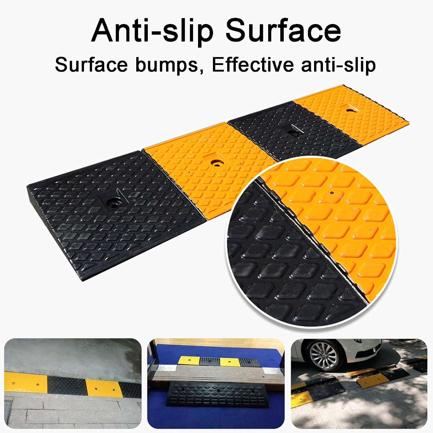 Rubber Curb Ramps Antislip Portable Rise Height Threshold Ramp with Stable Honeycomb Structure for Motorcycle Sidewalk(Yellow,100 * 8 * 2cm/39 * 3.1 * 0.8in)