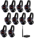 Rechargeable Wireless Silent Disco Headphones RF LED Flashing Light Headset 10pcs Headphones Bundle and 1 Transmitter 500m Distance