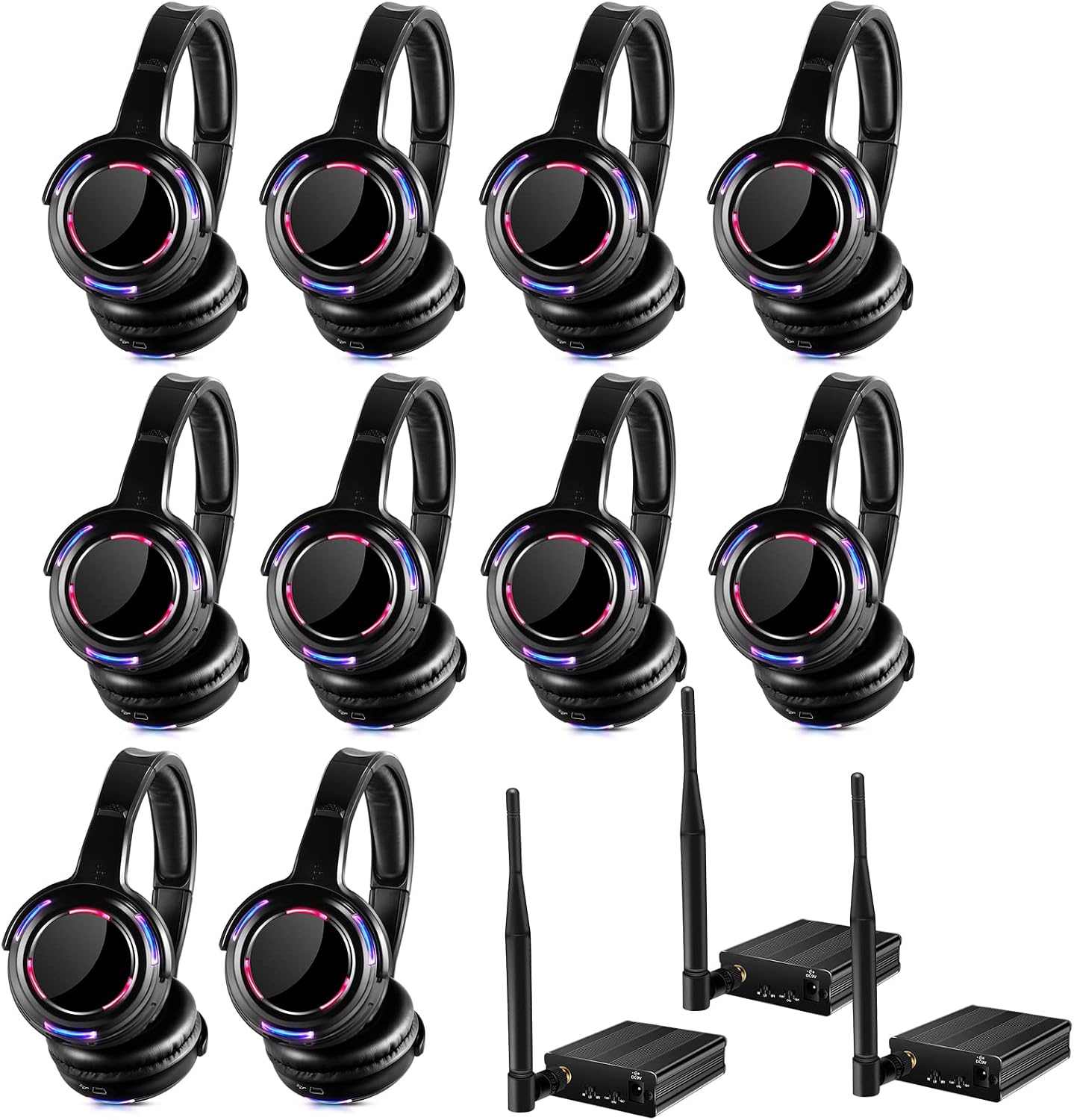 Factory Sell Silent Disco led Headphone Complete System (10 Headphone + 3 Transmitter)