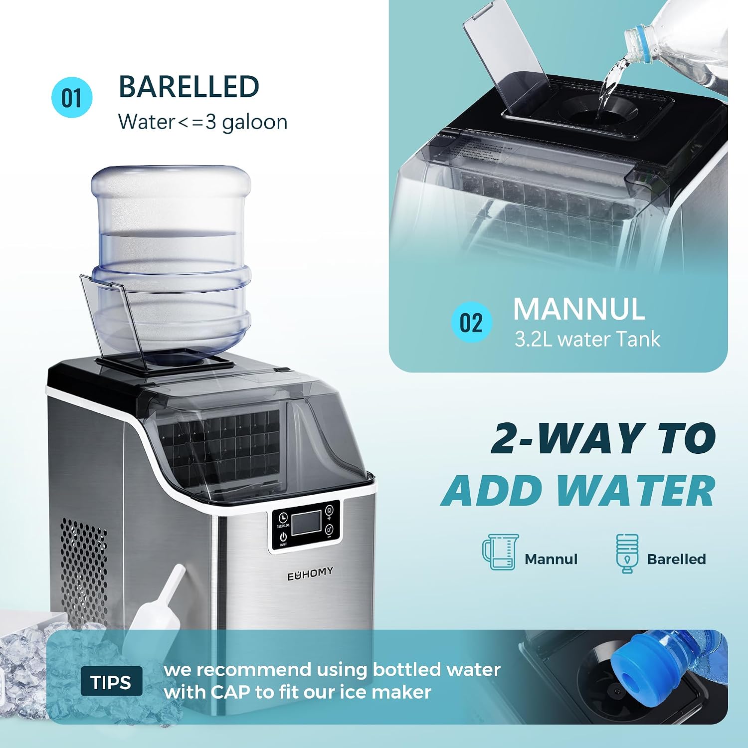 EUHOMY Ice Cube Maker Machine Countertop with 24 Pcs Ready in 13 Mins & Brita Standard Water Filter Replacements, Includes 6 Filters for Pitchers, Lasts Two Months or 40 Gallons