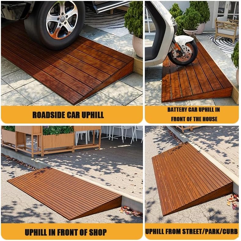 Wheelchair Ramp, 3' 6' 8' Rise Threshold Transition Ramp, Non-Slip Entry Ramp, Wood Driveway Ramps for Home/Door/Floor/Indoor Step(60 * 70 * 20cm/24 * 28 * 8in)