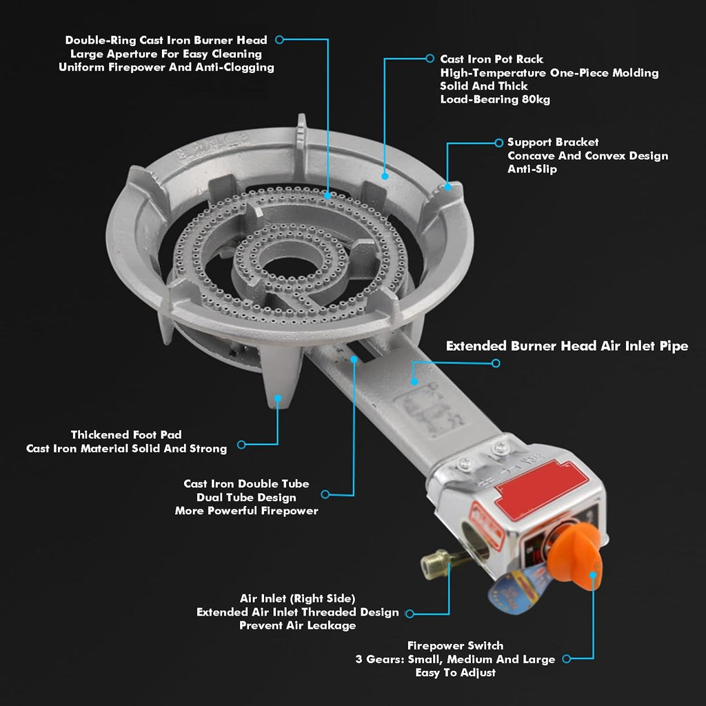 Gas Stove,Single Burner Portable Cooktop,7.0Kw Fire Ring Wok Burner,Gas/LP Gas Conversion Stove,with Flameout Protection,for Home Kitchen(NG,55x29.5x13.5cm)