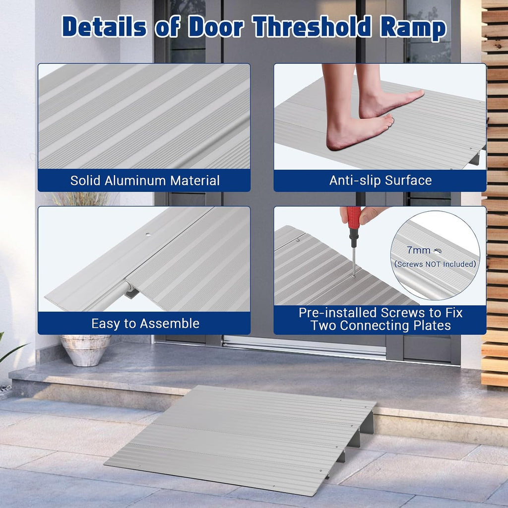Door Threshold Ramp 4' Rise,Aluminum Entry Ramp for Wheelchair Scooters, 700 LBS