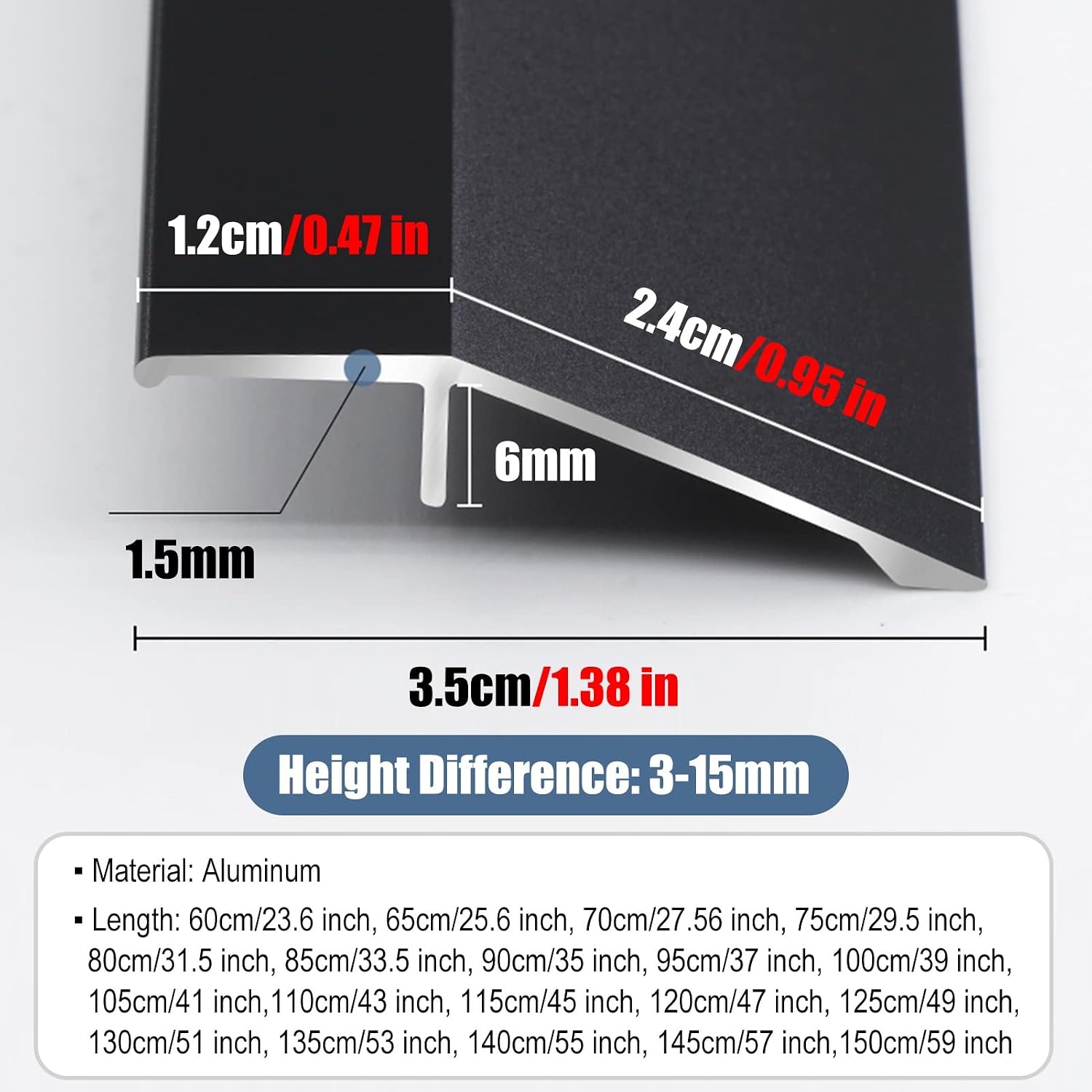 Carpet Transition Strip,Doorway Floor Transition Strip Carpet to Tile, 3.5cm Wide Entry Thresholds Ramp, Aluminum Edge Trim for Kitchen Bedroom Bathroom, Red