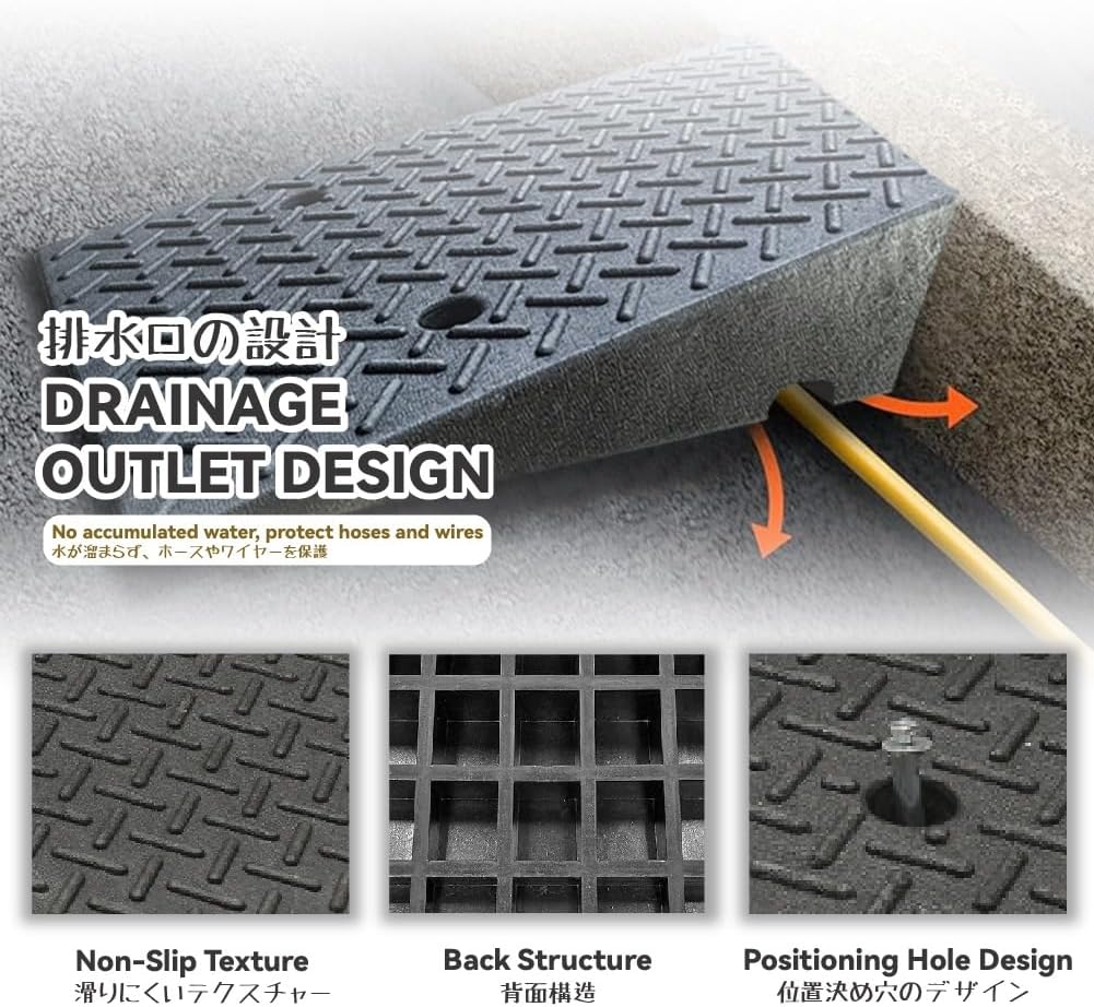 Rubber Curb Ramp Heavy Duty Threshold Ramp Portable Shed Ramp H 10-25 CM Doggy Door Ramp for Cars Bicycles Motorcycles Wheelchairs Lawn Mowers Pets(19.7x39.4x8.7in)