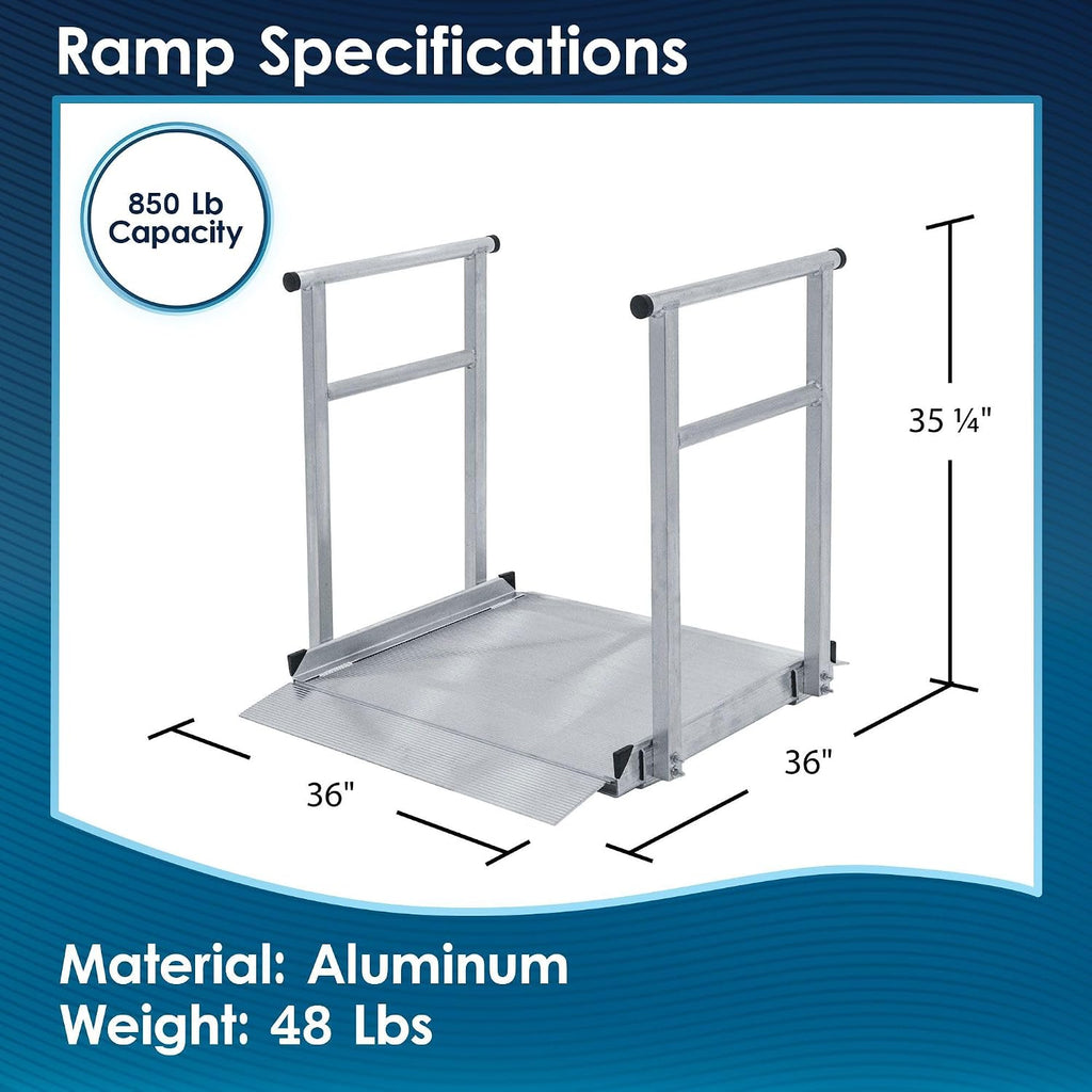 3' Wheelchair Ramp for Home Steps, 850 lb Capacity, Handrails, Non-Slip, Entry Access for Mobility Scooters, Power Chairs, Silver Spring