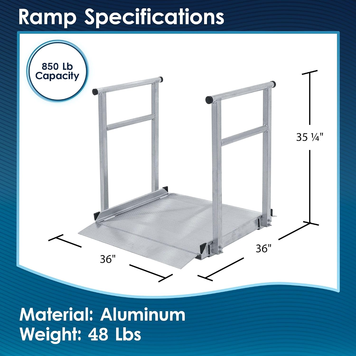 3' Wheelchair Ramp for Home Steps, 850 lb Capacity, Handrails, Non-Slip, Entry Access for Mobility Scooters, Power Chairs, Silver Spring