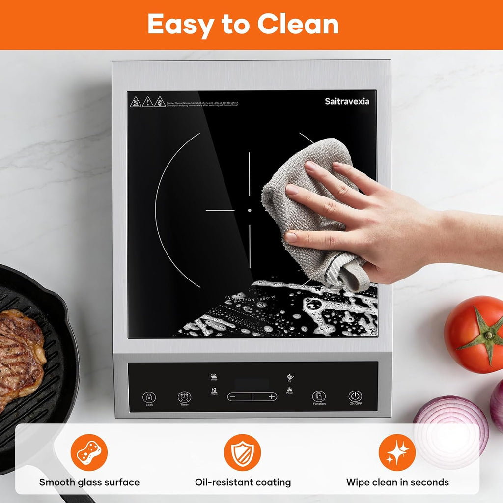 Portable Induction Cooktop 1800W, Single Burner Induction Cooker with Touch Control, Low Power Continuous Heating, Dual IGBT System, Dual Cooling Fans, Timer, Safety Lock, 110-120V