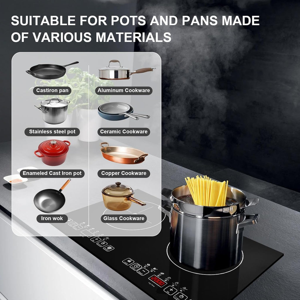 2 Burner Electric Cooktop - Touch Control Induction Cooktop Kitchen Stove,Portable Electric Hob 110V for Tin Foil Casserole Stone Pot Bibimbap