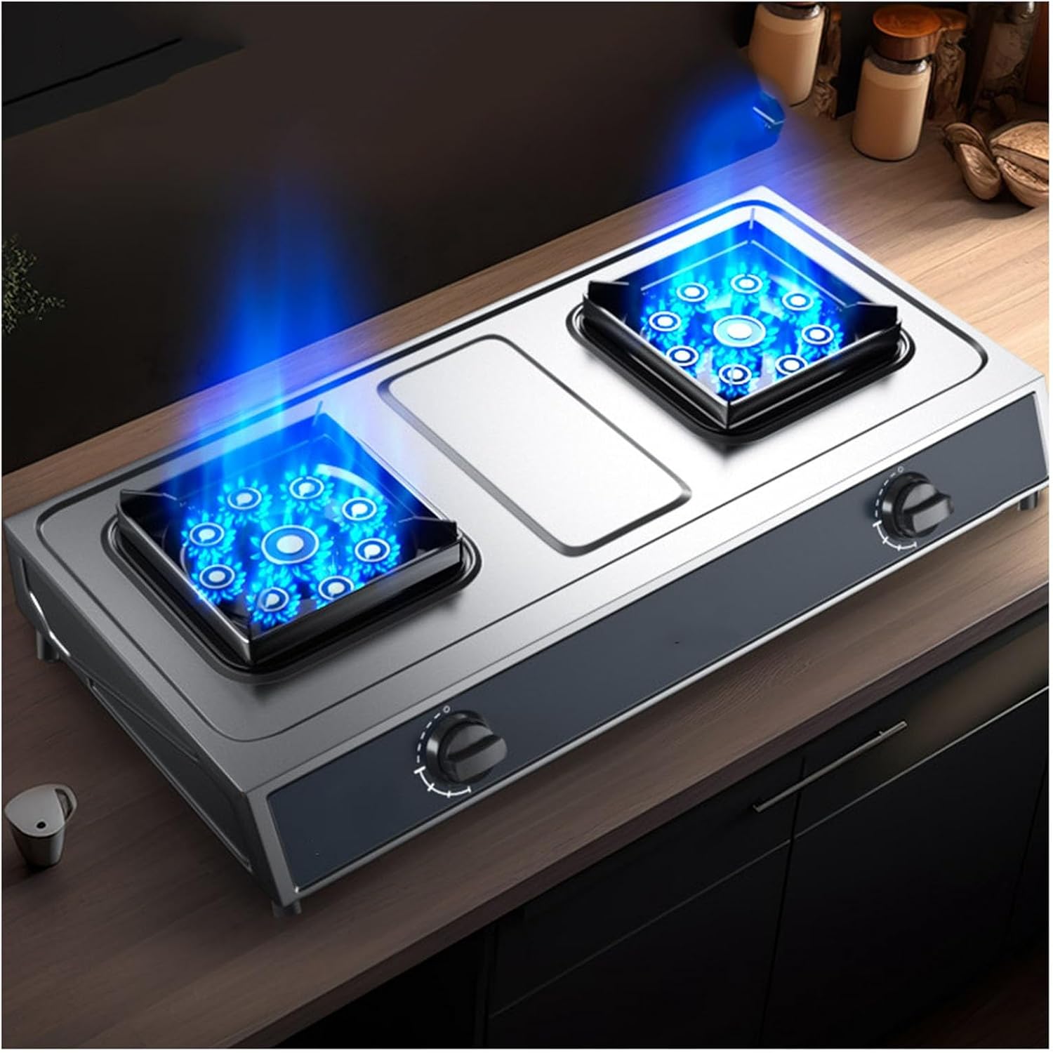 Propane Stove,2 Burners Portable Propane Stove,14330.4BTU High Power Stainless Steel Gas Cooktop for Kitchen Outdoor RV and Apartments(silver) (Color : LPG, Size : Style 1)