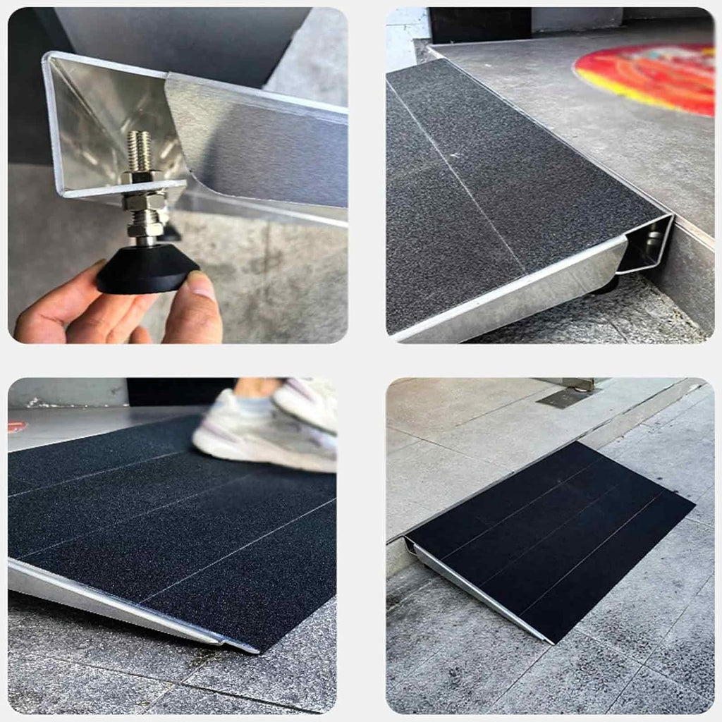 30in Threshold Ramp Non-Skid Aluminum, Portable Ramps for Wheelchairs Adjustable 2.4-5.3in Height, Ramp Pad 661Ib Capacity