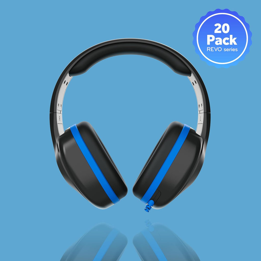 REVO TW300, Premium Wired Over-Ear Headphones, Noise Reducing Headphones with 3.5mm Jack, Black - 20 Pack