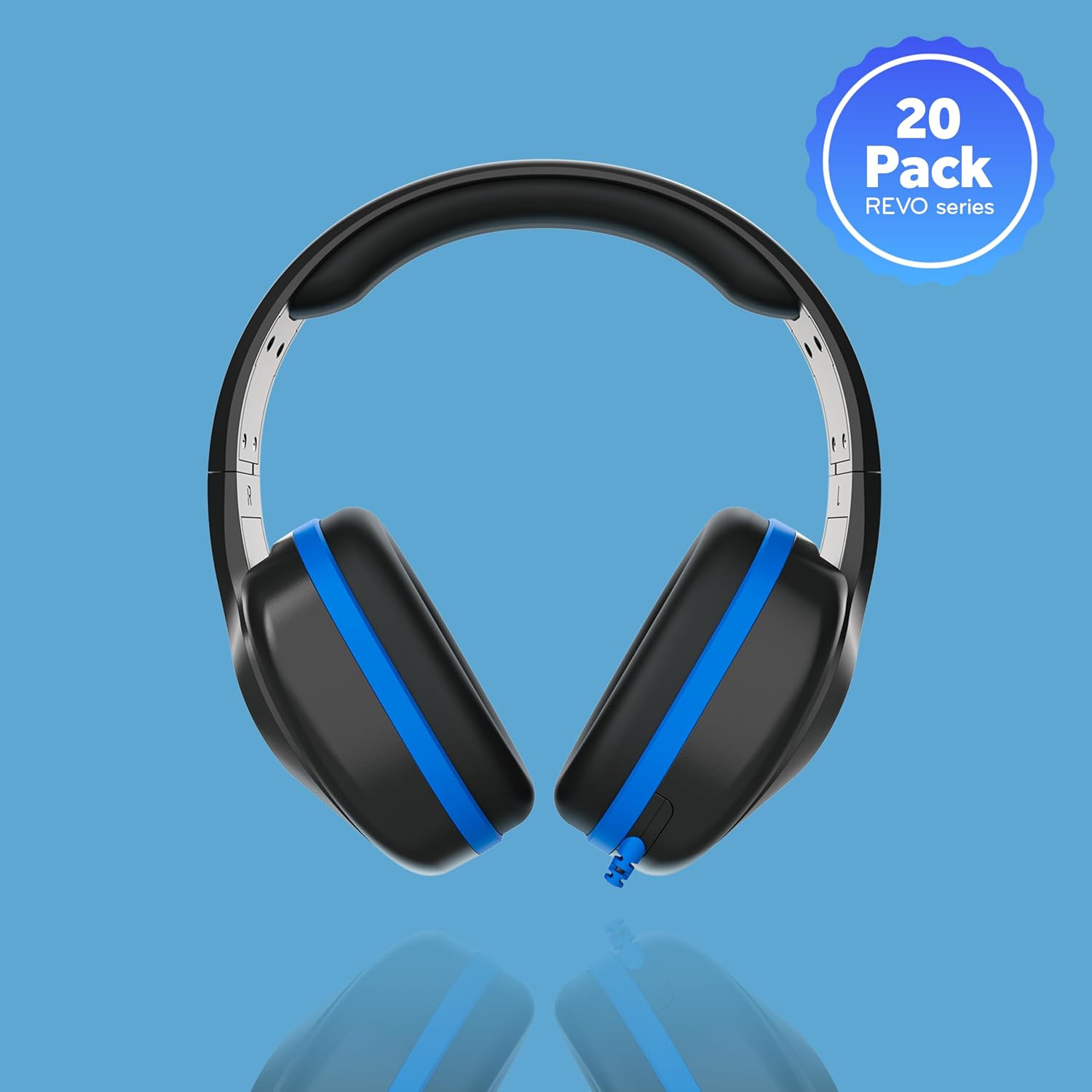 REVO TW300, Premium Wired Over-Ear Headphones, Noise Reducing Headphones with 3.5mm Jack, Black - 20 Pack