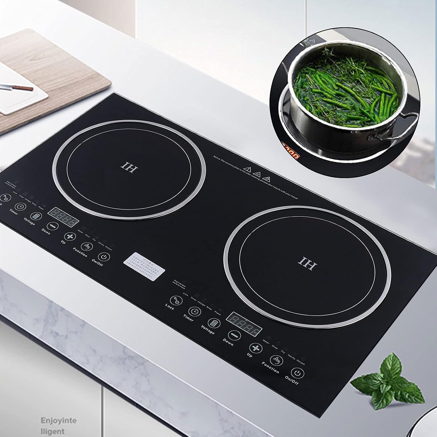 Double Induction Cooktop, 1200W+1400W Electric Cooktop with 2 Burner&Timer, Portable Countertop Burner with LED Sensor Touch Screen