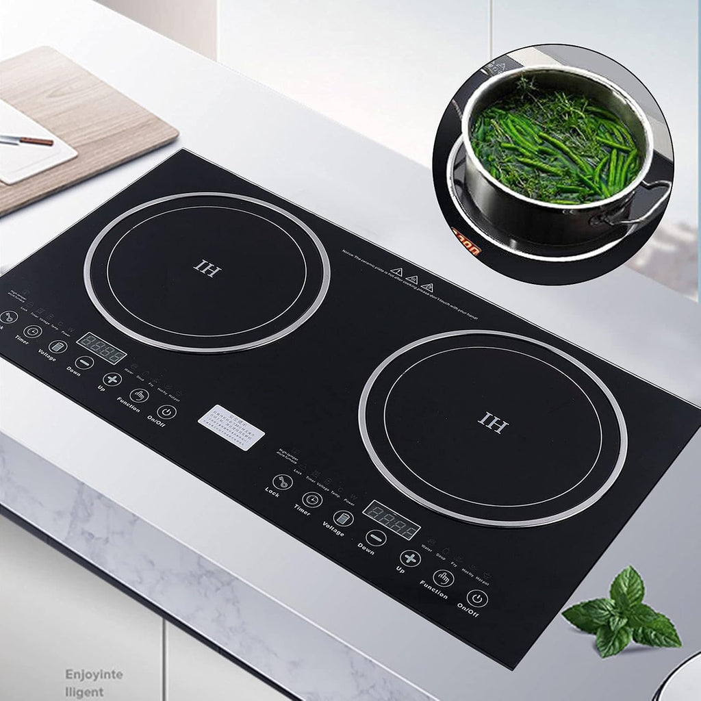 Double Induction Cooktop, Portable Double Burner Cooktop Digital 1400W Ceramic Burner and 1200W Induction Burner Touch Sensor Control Perfect for Kitchen