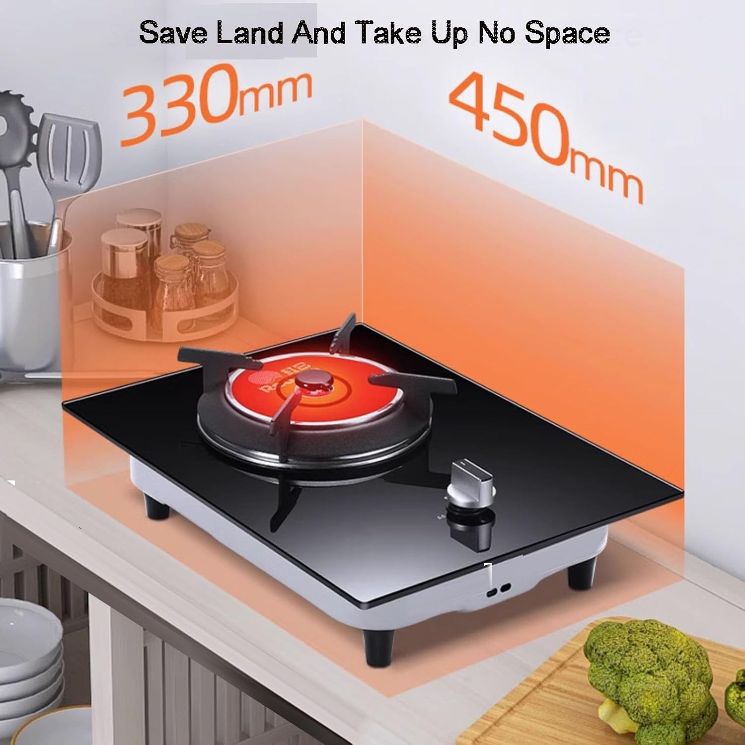 Single-Burner Gas Stove,Black Glass Cast Iron Pot Holder,with flameout Protection Device,for Restaurant,Home(NG)