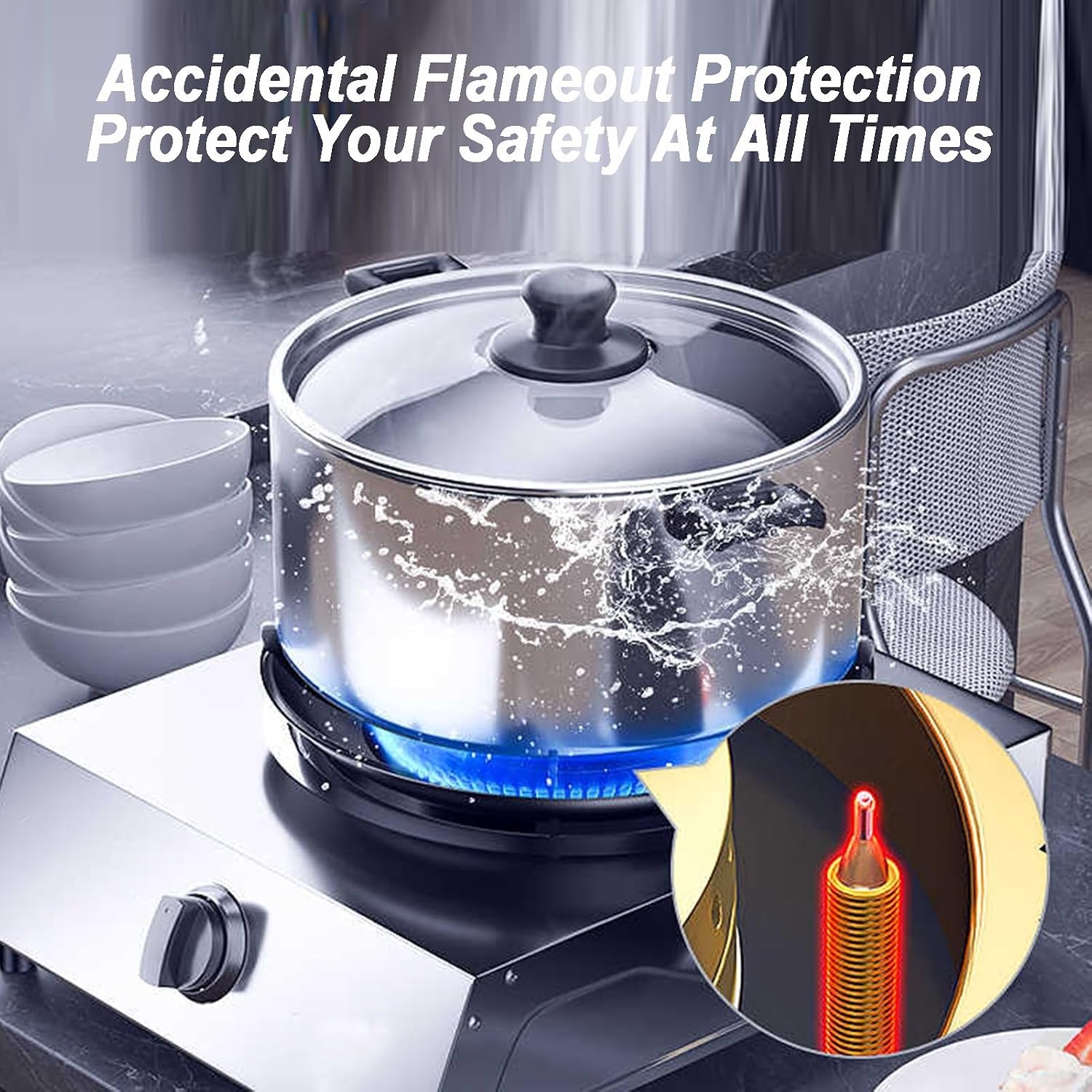 Gas Stove 1 Burner,5.2KW Firepower,Stainless Steel All-Copper Pot Rack,Natural Gas to Liquefied Gas Conversion Stove,with Flameout Protection,for home kitchen(NG)
