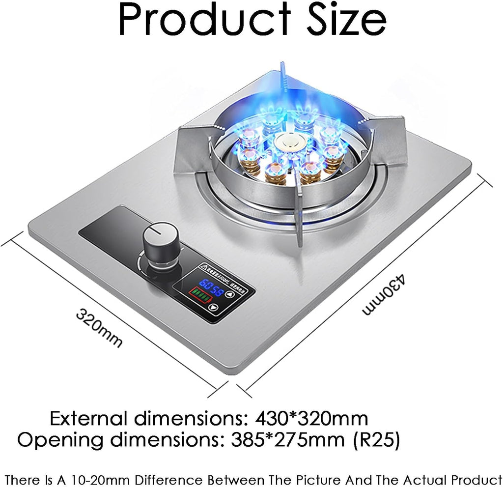Gas Stove, Timing 1 Burners Gas Hob 9-Cavity Fierce Fire 5.2kw,Desktop and Embedded Dual-use Gas Cooker NG/LPG, for Home Camping Outdoor(NG)