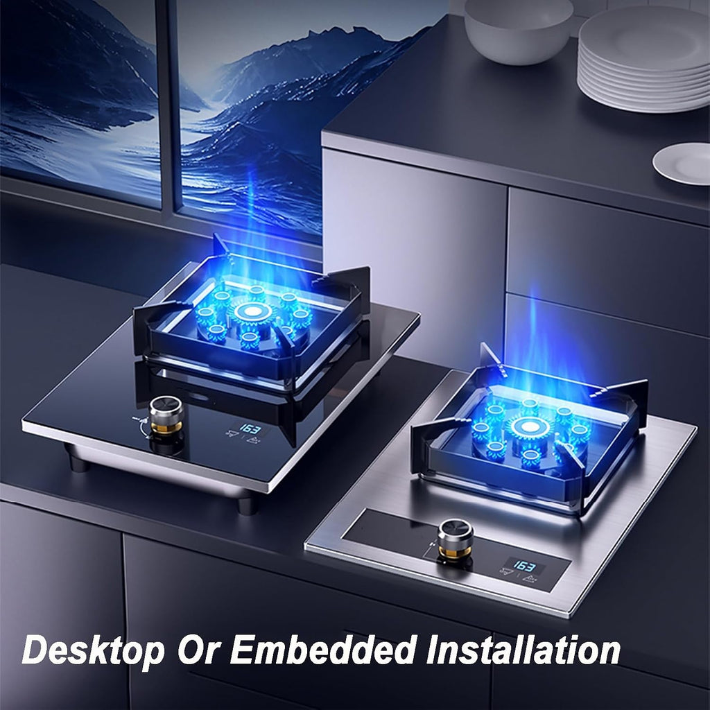 Gas Stove Single Burner,Tempered Glass 5.2KW Nine-Cavity High-Fire Burner,Natural Gas/Liquefied Gas Conversion Stove,with Flameout Protection and Timer(LPG)