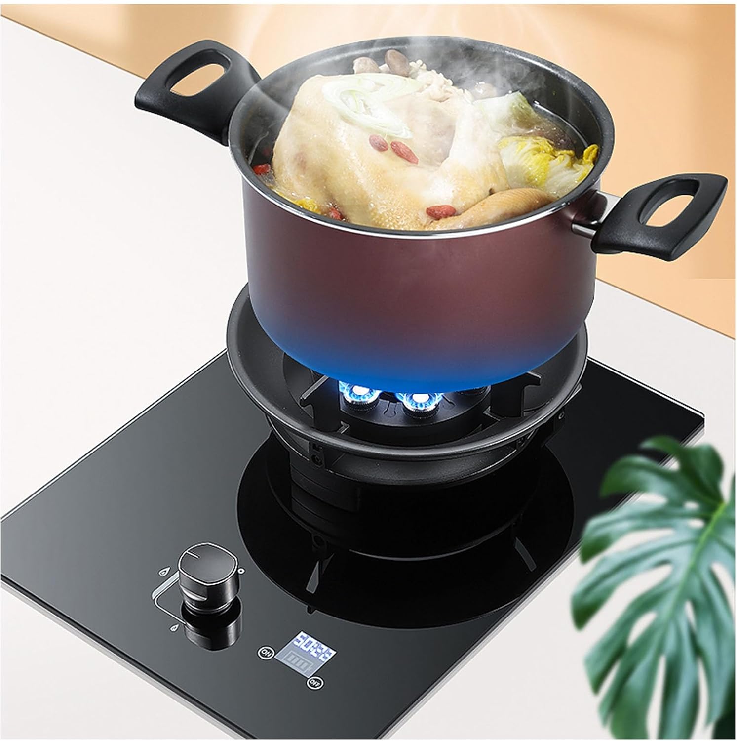 Portable Gas Stove,1 Burner Propane Stove,Tempered Glass Max 17742.4BTU with Pulse Electronic Ignition for Indoor Kitchen, Open Kitchen and Apartment (Color : Silver, Size : LPG)