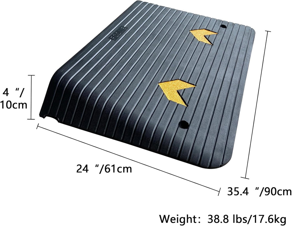 Rubber Threshold Ramp for Doorways Heavy Duty 10cm 4' Rise Wheelchair Ramp, 1 Pack Recycled Rubber Power Curb Ramp for Door Threshold Wheelchair Scooter Curb (RTR100)