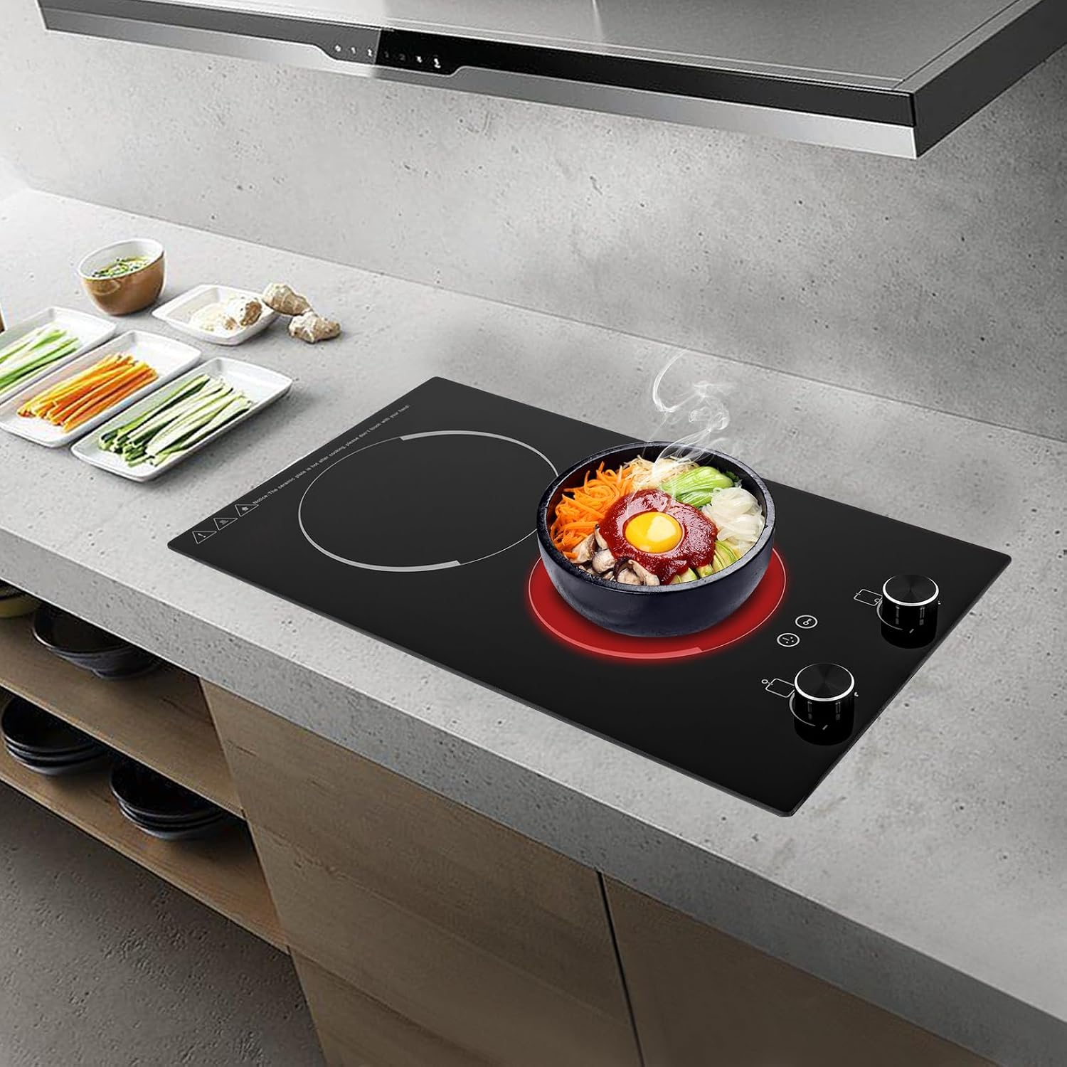 Electric Stove Top 110V 1200W Black Crystal Panel Induction Cooker Countertop Double Burner Hot Plate Stove Induction Cooktop with 9 Gear Firepower Induction Stove Cooker For Griddle, Pan