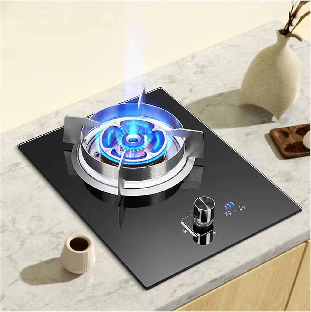 Gas Stove,Single Burner,Kitchen Counter Top Stove 5.2KW Gas,Tempered Glass Cast Iron Pot Rack,with Flameout Protection and Timer,for Home Kitchen(LPG)