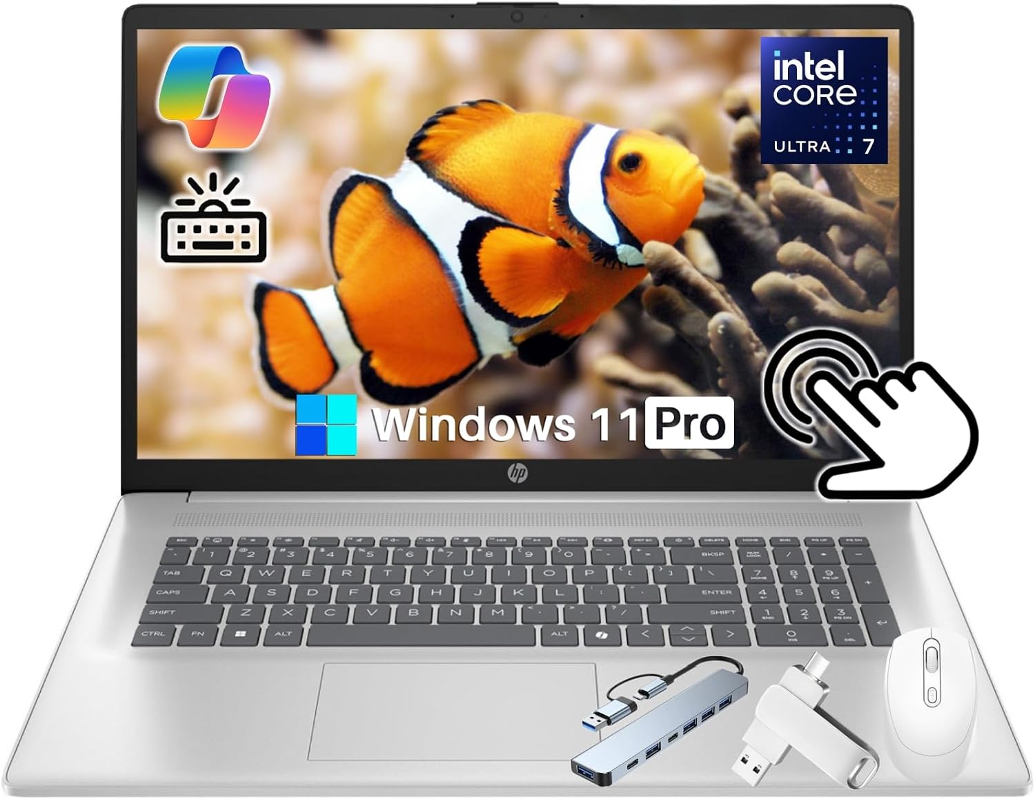 HP 17 inch Touchscreen Laptop 2025 New, 17.3' Touchscreen Anti-Glare HD+ Display, Backlit Keyboard, Intel Ultra 7 255U(Up to 5.2GHz), 32 GB DDR5, 1 TB SSD, BT 5.4, Copilot, Windows 11 Pro, Accessories