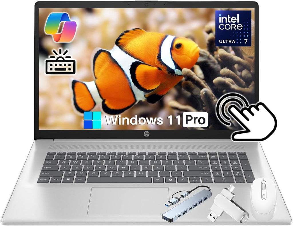 HP 17 inch Touchscreen Laptop 2025 New, 17.3' Touchscreen Anti-Glare HD+ Display, Backlit Keyboard, Intel Ultra 7 255U(Up to 5.2GHz), 64 GB DDR5, 2 TB SSD, BT 5.4, Copilot, Windows 11 Pro, Accessories