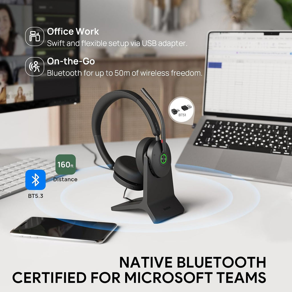 Yealink BH74 ANC Wireless Headset with Mic for Work, Bluetooth Headset Noise Cancelling with 6 AI Microphone,32H Battery Life & Mute Button,Microsoft Teams Premium Open Office Certified,UC Compatible