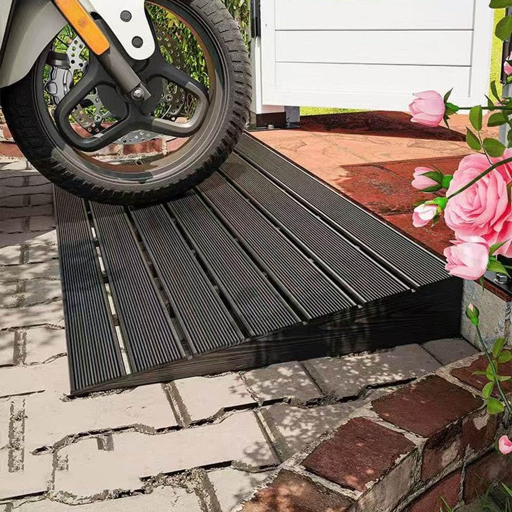 Mobility Ramp For Doorways Steps, Non-Skid Threshold Ramps，4in Height Access Ramp WheelChair Threshold Ramp For Motorcycles/Walker/Cart/Scooter(Grille black,19.6x23.6x3.9in)
