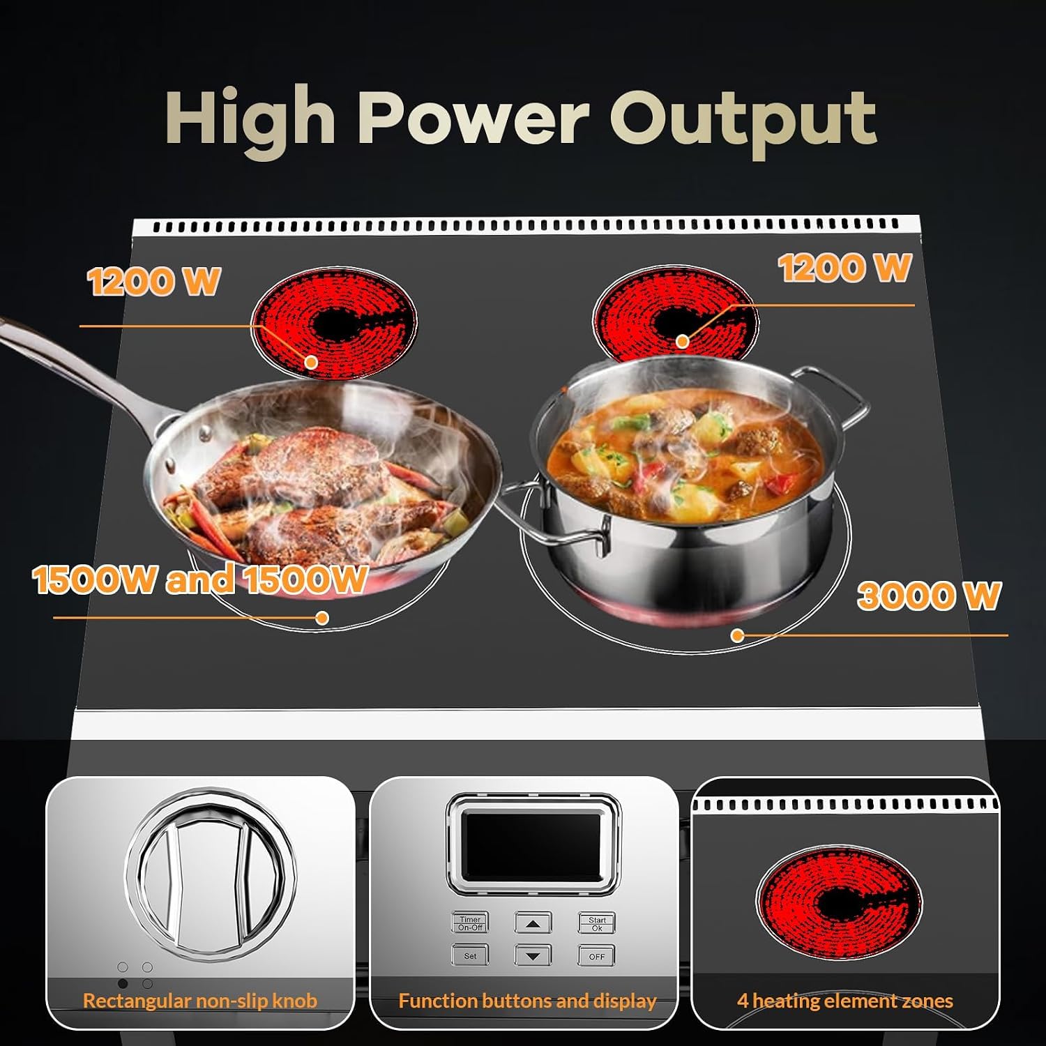 30-Inch Electric Range with 4.8 Cu.Ft Convection Oven, 4 High-Powered Burners, 6 Cooking Modes, Smooth Glass Surface, Built-In Timer, Freestanding Professional Kitchen Stove