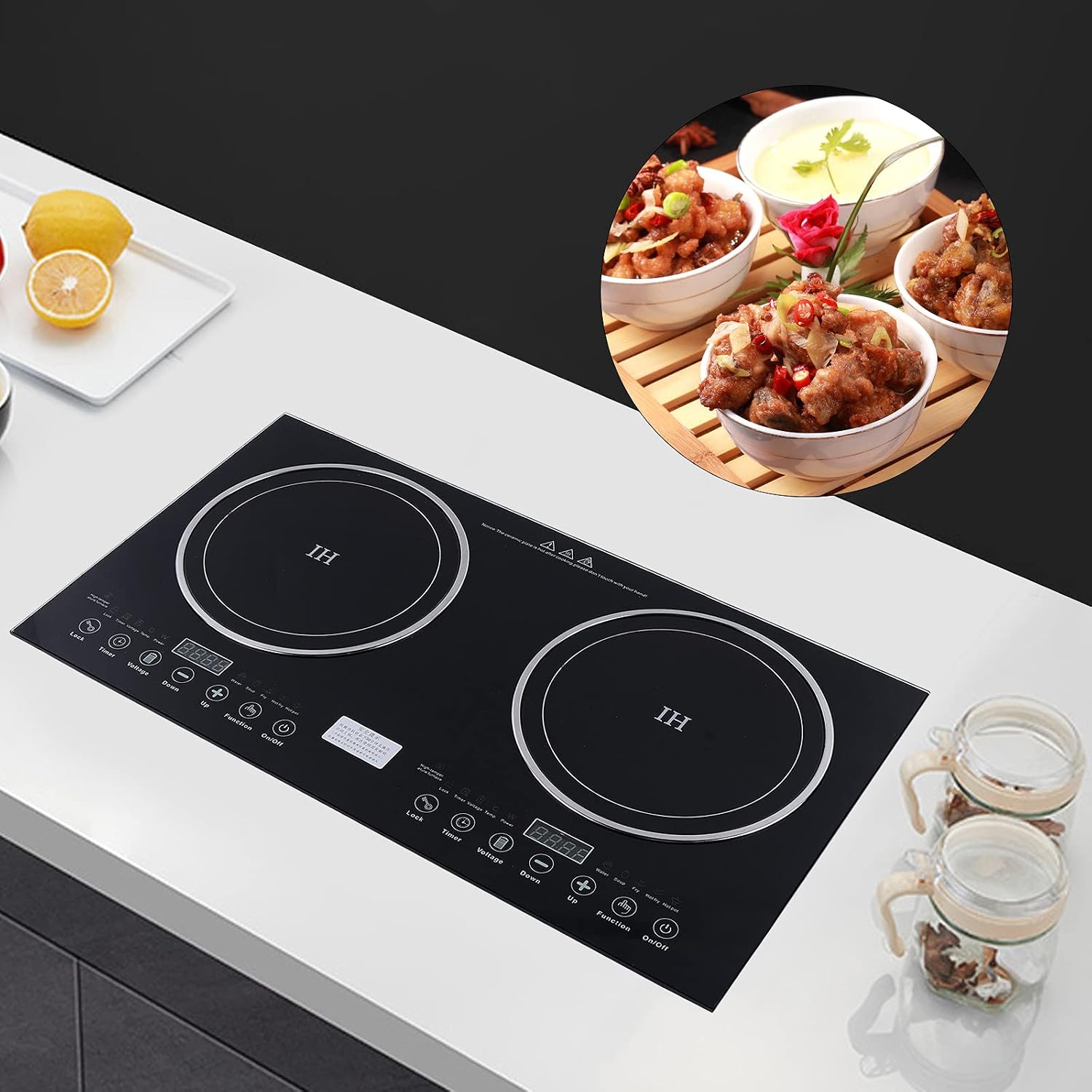 Double Induction Cooktop, Portable Double Burner Cooktop Digital 1400W Ceramic Burner and 1200W Induction Burner Touch Sensor Control Perfect for Kitchen