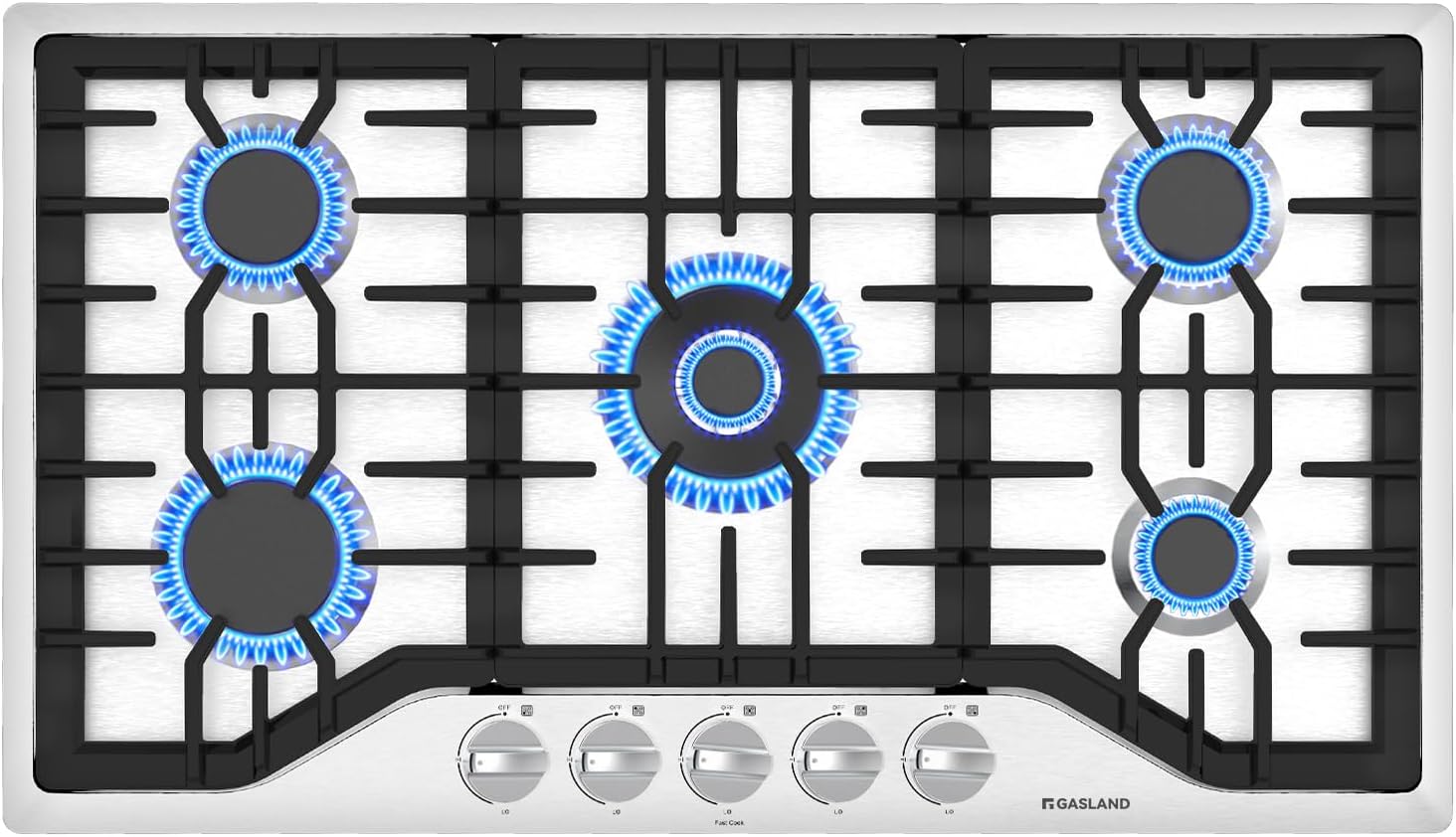 GASLAND 36 Inch Gas Cooktop, PRO GH2365SF 5 Italy Sealed Burner Propane Stovetop, NG/LPG Convertible Gas Cooktops, Plug-in with Thermocouple Protection, CSA Certified, Stainless Steel