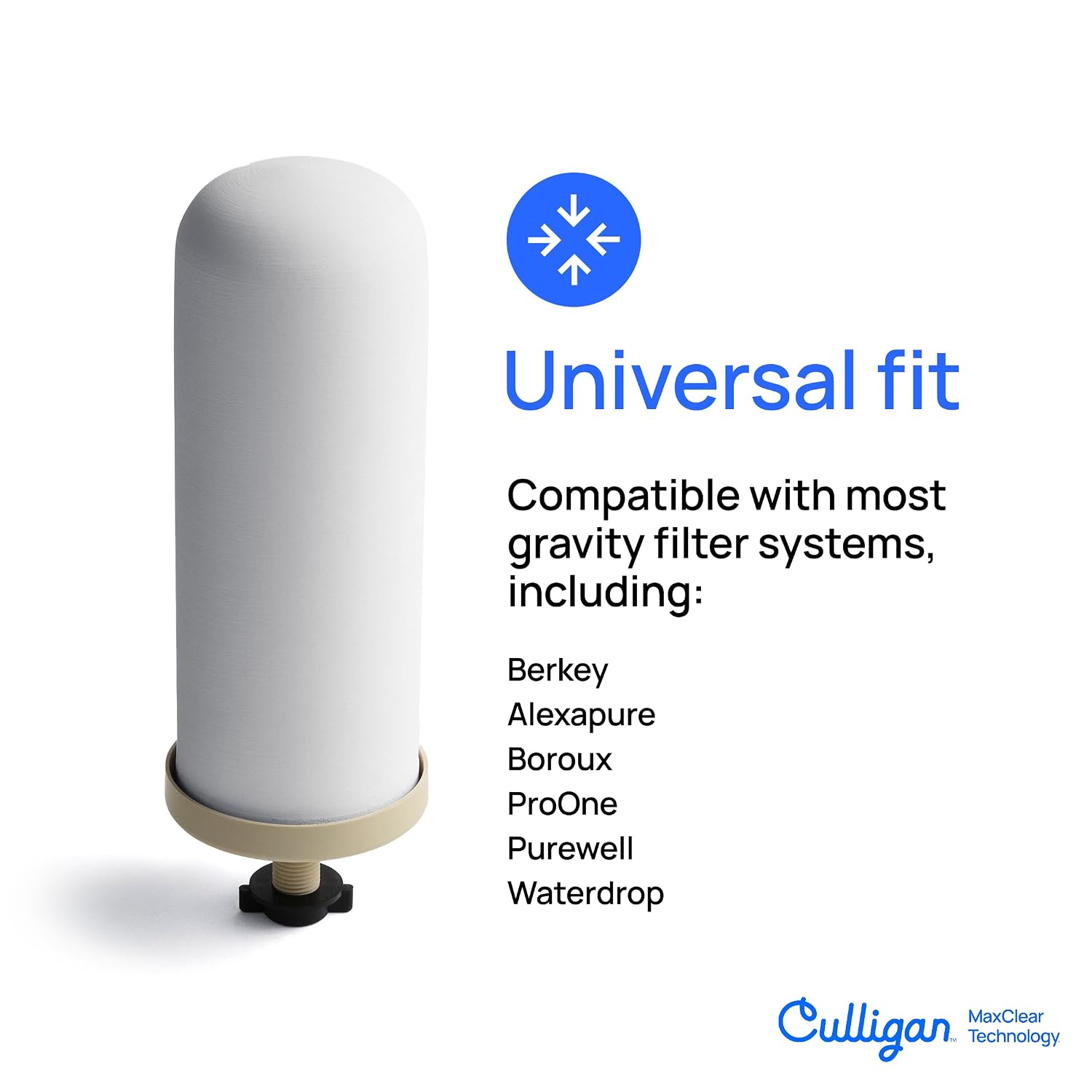 Culligan MaxClear 3 Gallon Gravity Water Filter System Removes Microplastics, PFAS & Lead, NSF/ANSI Certified, Polished Stainless-Steel Countertop Filter with 3 Ceramic Filters