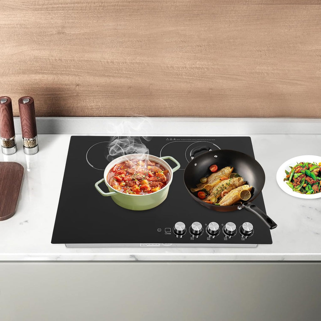 Electric Ceramic Cooktop 4 Burners, 110V Electric Stove Top Firepower Gears Adjustable with LED Display&Child Safety Lock, for Kitchen Hotel Restaurant (4-Burners, C53-M)