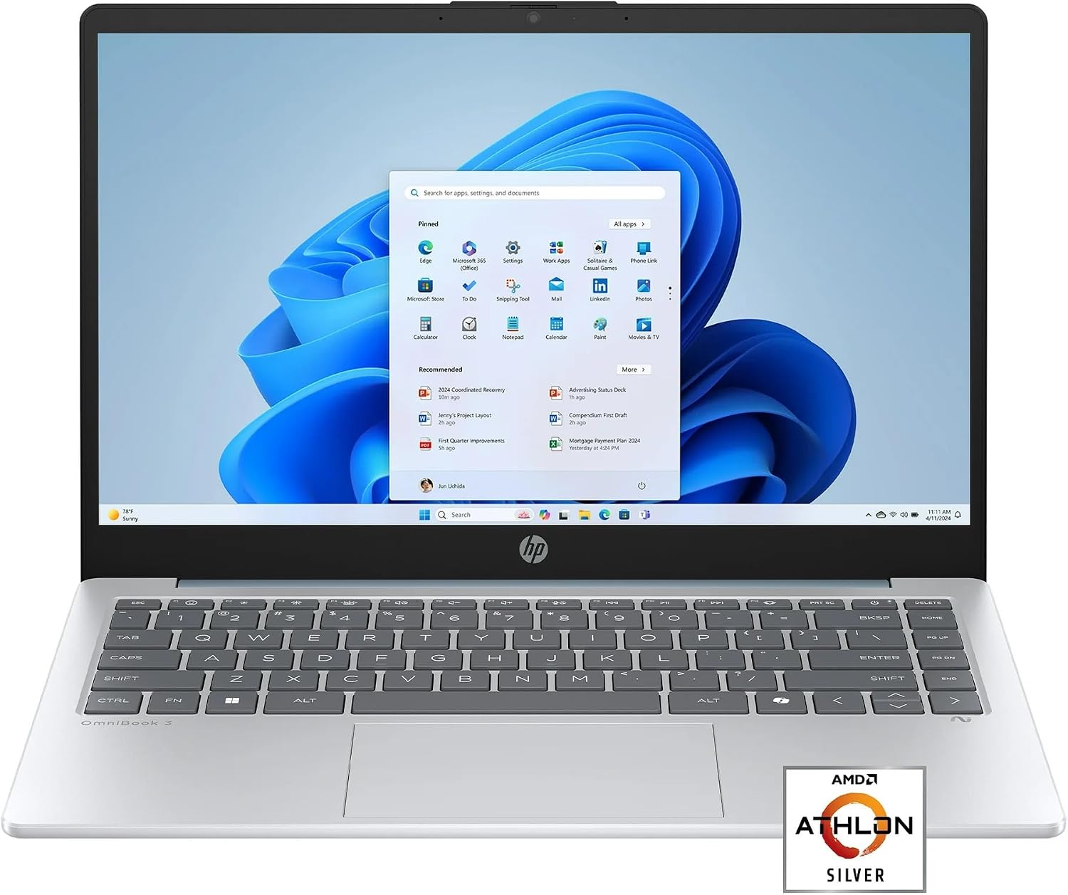 HP 14'' HD Business Laptop, AMD Athlon 7120, 4GB RAM, 128GB SSD, Long Battery Life, Moonlight Blue, 12-Month Microsoft 365 Included, Windows 11 Home in S Mode, with TGY Accessories