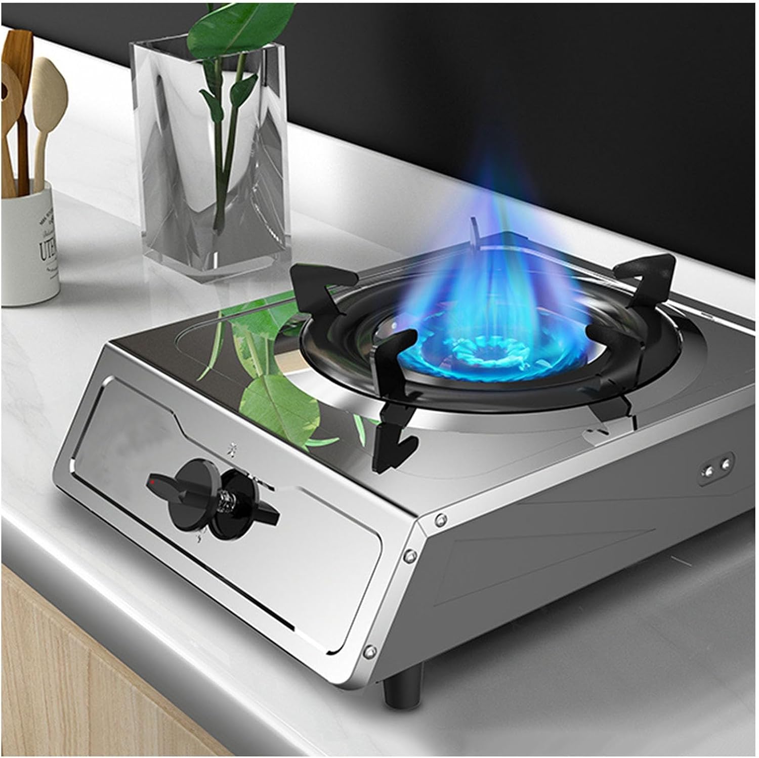 Single Burner,4.5kw Stainless Steel Gas Stove,Tabletop Burner,Thermocouple Protection,Suitable for Apartments,Indoors (Size : NG)