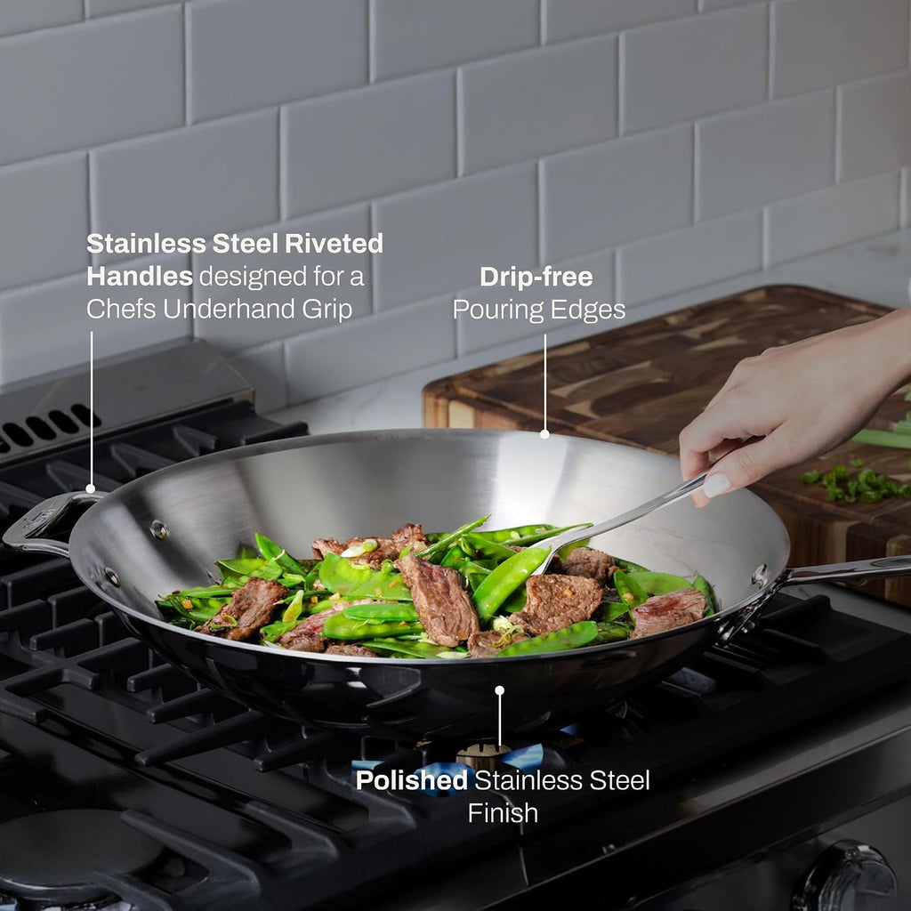 All-Clad D3® Stainless Steel 14 inch Wok Pan- Made in the USA- The Original Bonded Professional Cookware- Oven Safe & Induction Compatible