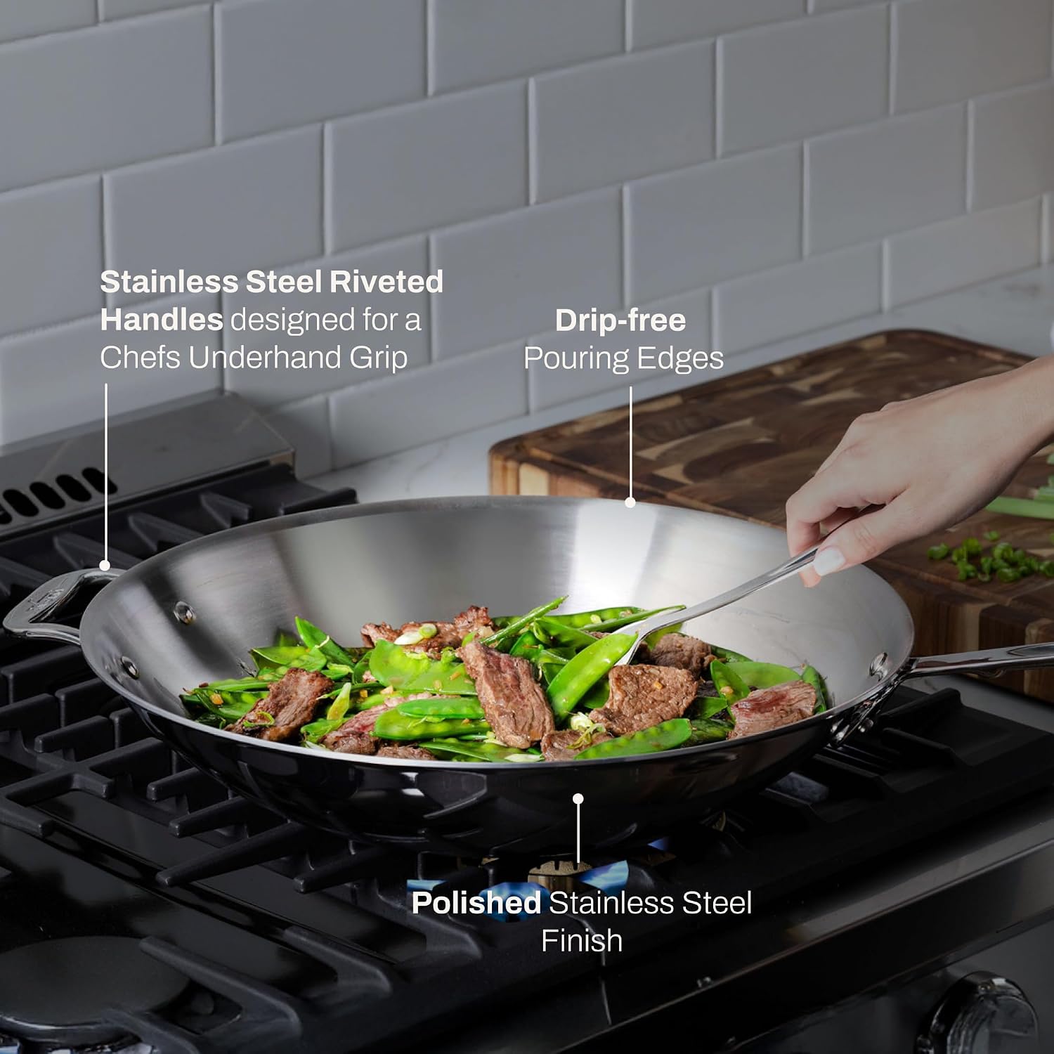 All-Clad D3® Stainless Steel 14 inch Wok Pan- Made in the USA- The Original Bonded Professional Cookware- Oven Safe & Induction Compatible