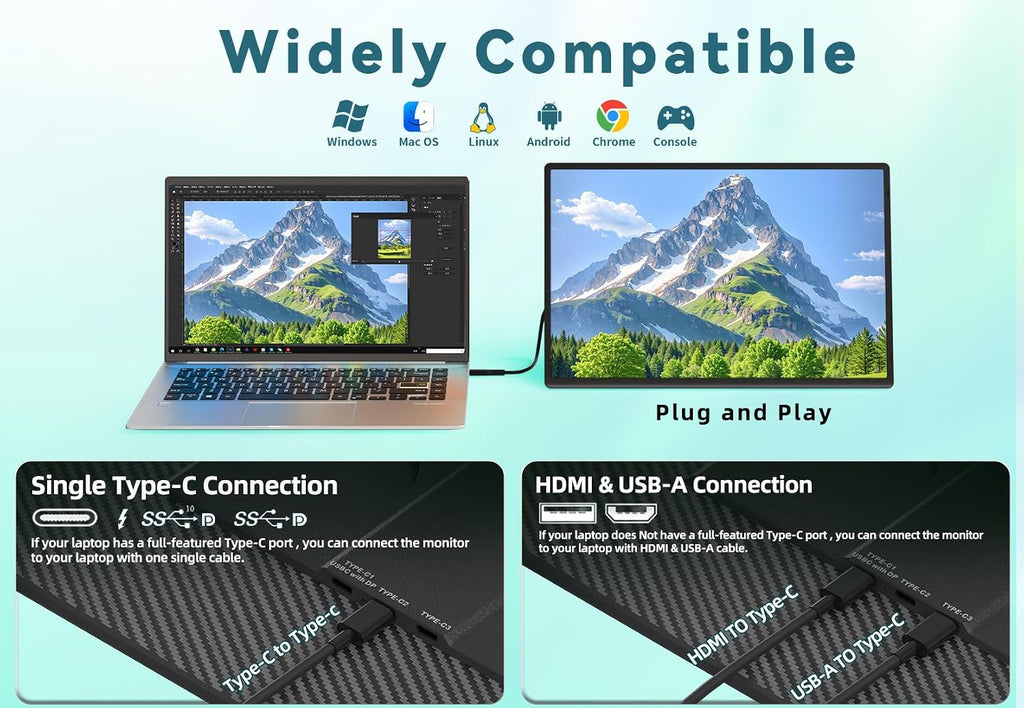 2.5K Portable Monitor for Laptop - 16 inch QHD Laptop Screen Extender 120% sRGB Wide Color HDR HDMI USB C Travel External Display with Kickstand Gaming Monitor for Computer PC Phone Game Console