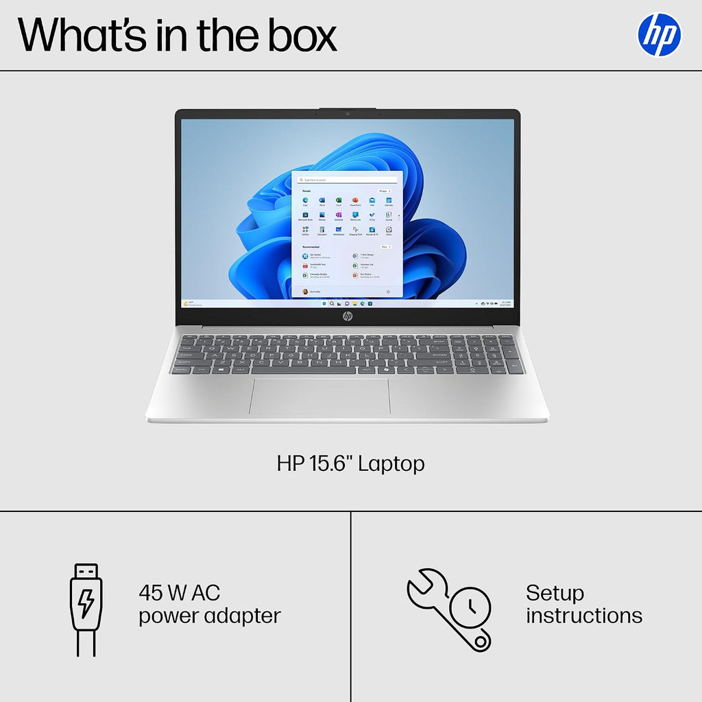 HP 15.6 inch Laptop, FHD Display, AMD Ryzen 3 7320U, 8 GB RAM, 256 GB SSD, AMD Radeon Graphics, Windows 11 Home in S Mode, Natural Silver, 15-fc0500nr
