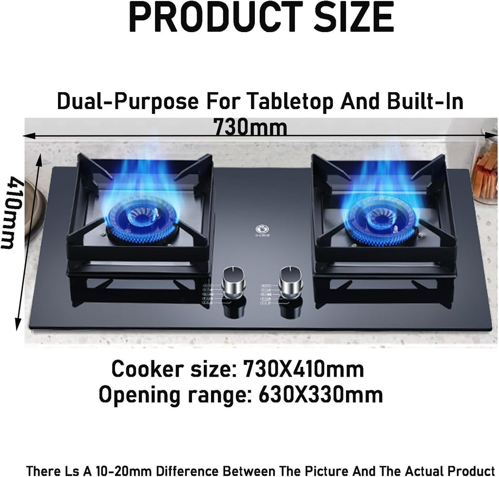 Portable Gas Stove,2 Burner Stainless Steel Cooktop,LPG/NG Dual-purpose,Square Stove Frame Pure Copper Fire Cover,for Home Outdoor Cooking(LPG)