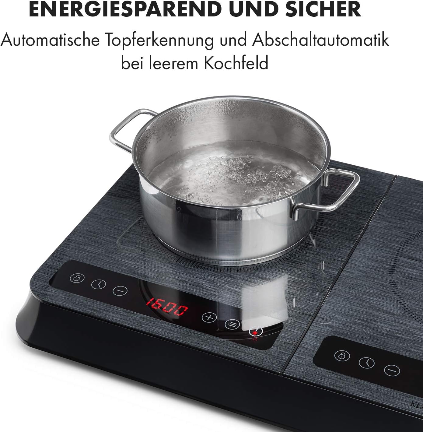 Klarstein InnoChef - Double Induction Hob, 3400 W, Touch Control, Pot Sensor, Shutdown Timer, 10 Levels, Overheat Protection, Child Safety Lock, Glass Ceramic, Black/Grey