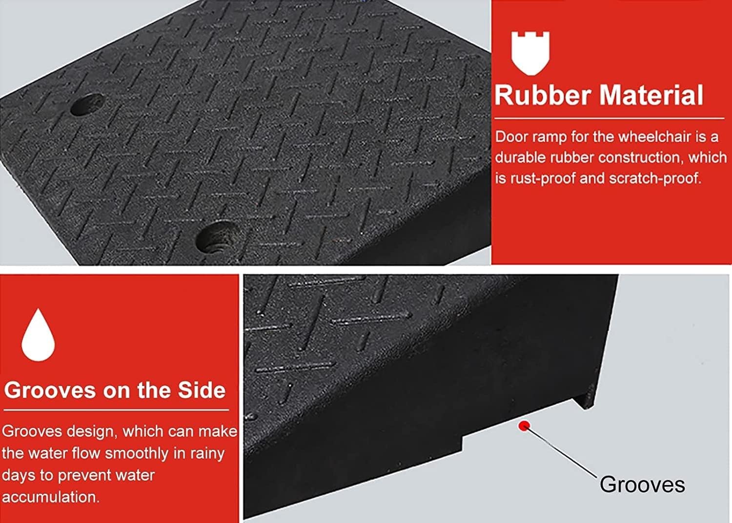 Heavy Duty Curbs Ramp for Stairs Scooters Wheelchair Threshold Ramps, Strong Solid Rubber Ramp 5 in/ 6 in/ 7 in/ 8 in Rise, Home Garage Driveway Ramp(16cm/6.3in Rise) (2)