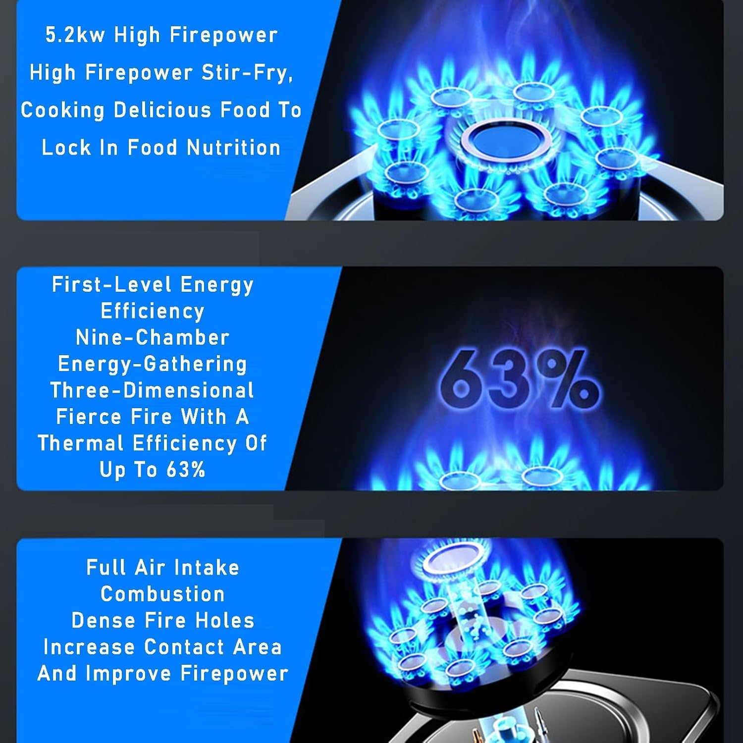 5.2KW Gas Cooktop,With Timer 9 Cavity Camping Single Burner, Single Burner Stove Tempered Glass Portable Gas Stove for Apartment(LPG)