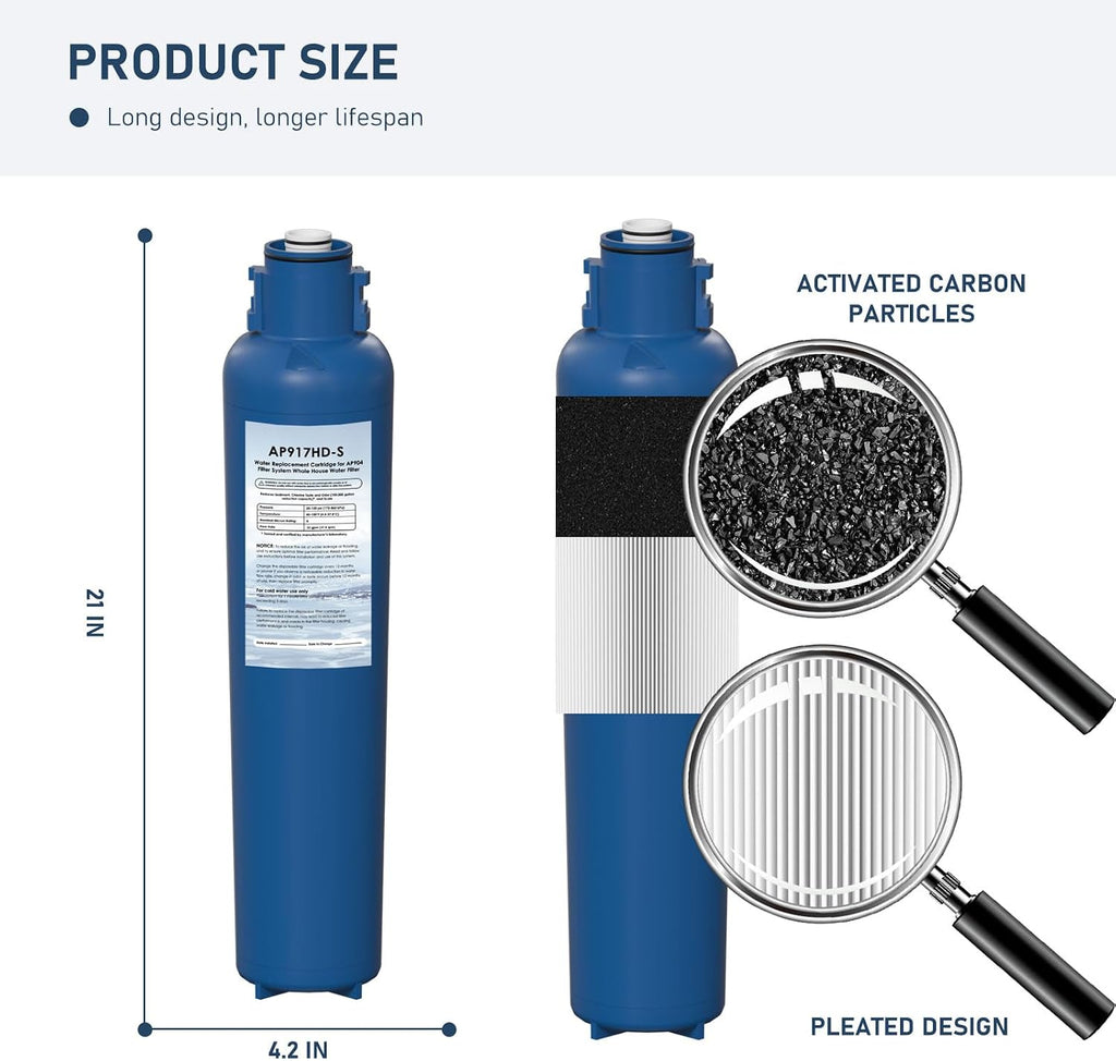 AP917HD-S AP904 Water Filter Replacement, Whole House Sanitary Quick Change Water Filter Cartridge Compatible with 3M Aqua-Pure AP917HD-S and AP904 System, Reduces Sediment, Odor, and Scale, Pack of 2