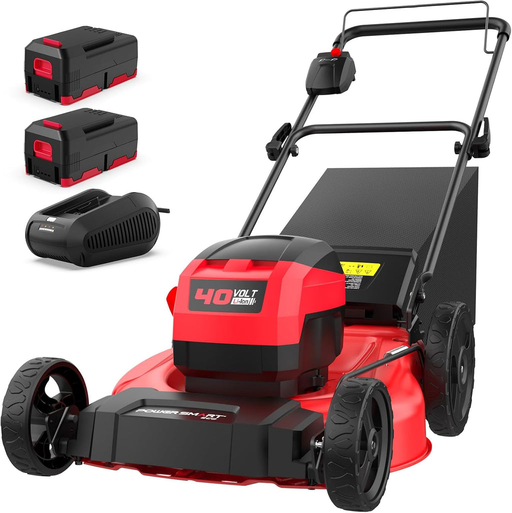 PowerSmart 40V 21' Cordless Push Lawn Mower with 2 x 4.0ah Batteries and Charger, up to 1/4 Acre (MB2400B)