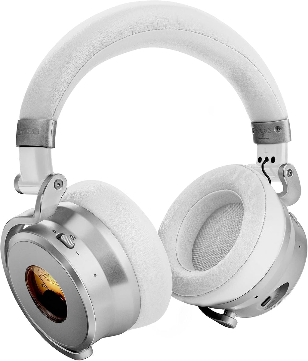Meters OV-1-B-C Over-Ear Wireless Headphones with Active Noise Cancellation - Studio-Quality Sound with 16-Hour Playback & VU Display - Bluetooth 5.0, App-Controlled, 40mm Drivers (White)