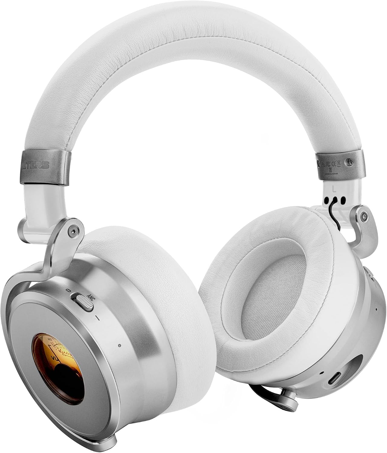 Meters OV-1-B-C Over-Ear Wireless Headphones with Active Noise Cancellation - Studio-Quality Sound with 16-Hour Playback & VU Display - Bluetooth 5.0, App-Controlled, 40mm Drivers (White)